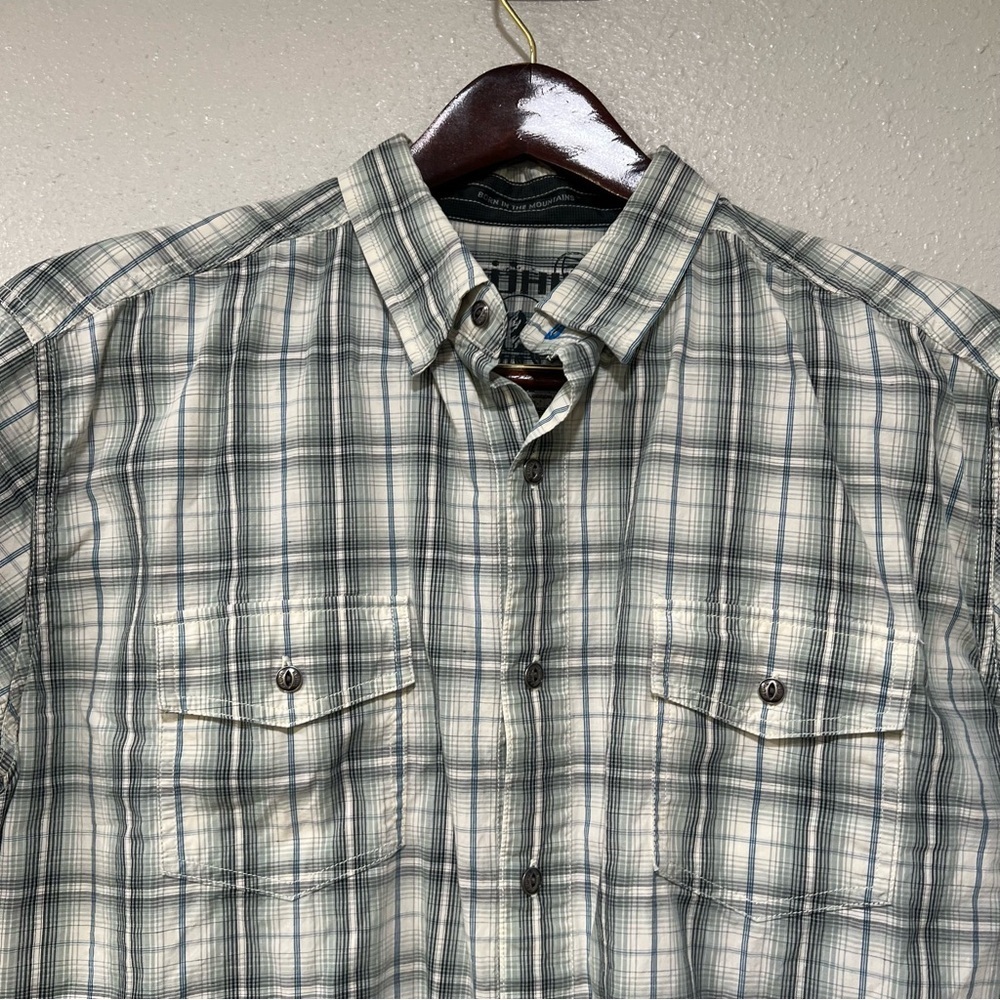 Kuhl Men’s XL Extra Large Eluxur Madras Button Down Plaid Shirt Blue Gray Hiking - Picture 4 of 10